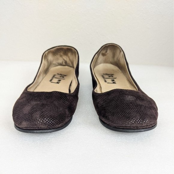 FS/NY French Sole Zeppa Wave Brown Sparkle Suede Low Wedge Flats 9 - Picture 7 of 10